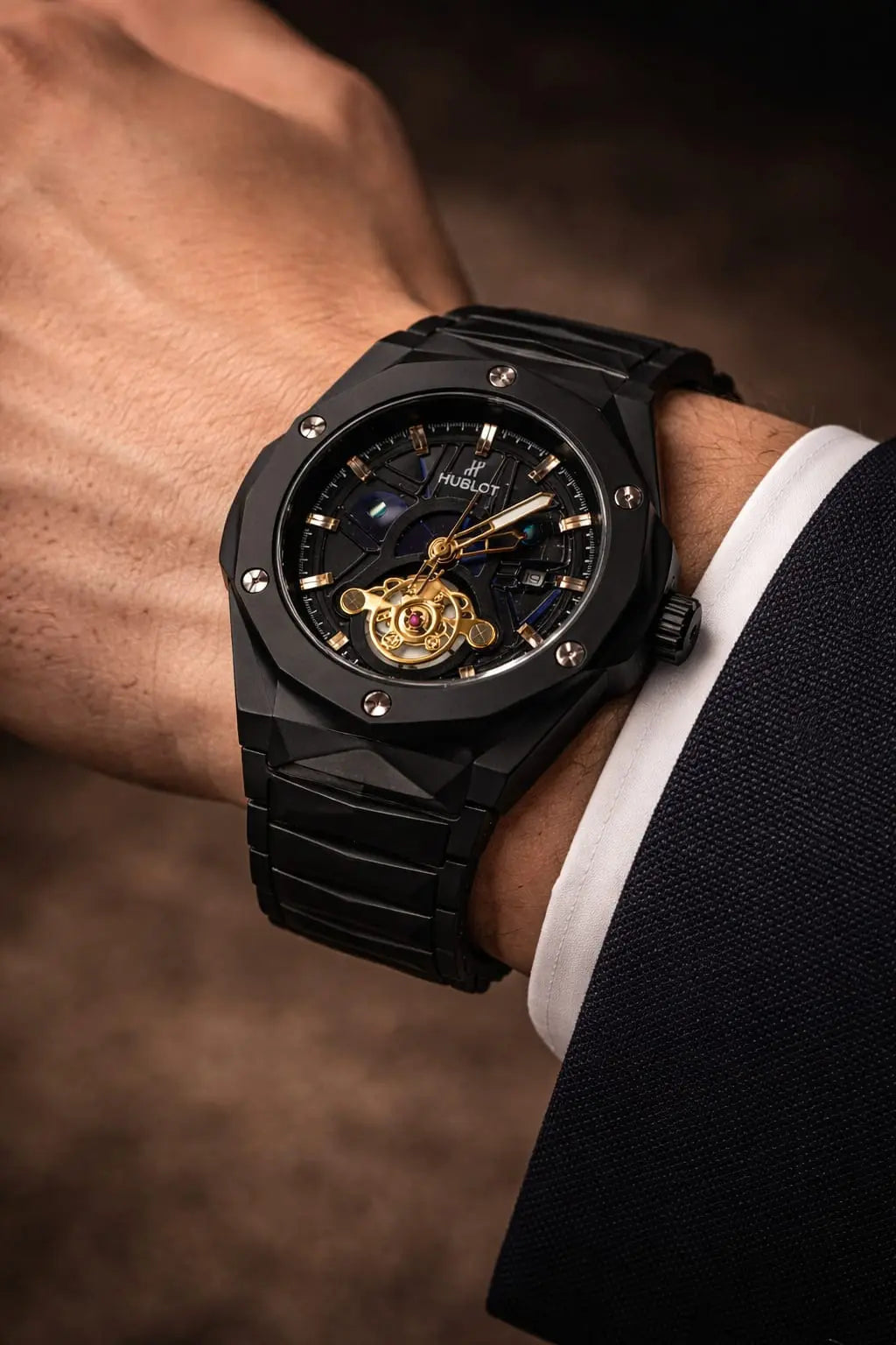 Luxury Black Stainless Steel Skeleton Automatic Men's Watch – Premium Waterproof Wrist Watch for Men with Mechanical Movement Roman Essentials