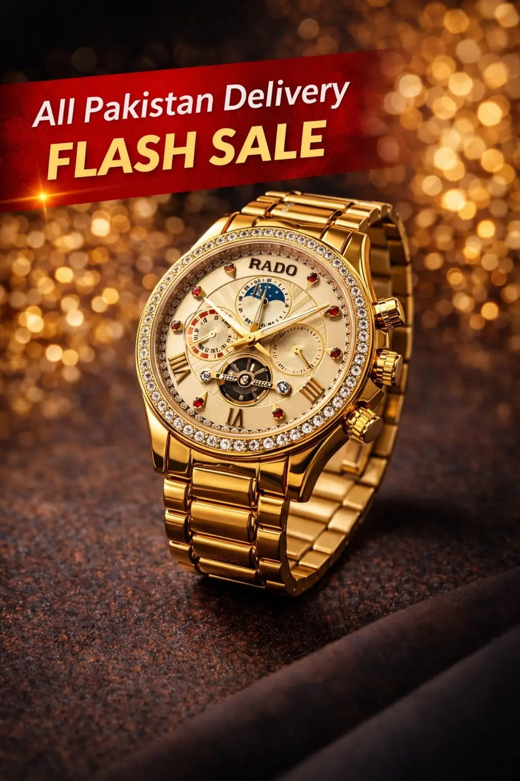 IRADO Imperial Gold Diamond Chronograph Luxury Stainless Steel Premium Fashion Watch for Men Roman Essentials