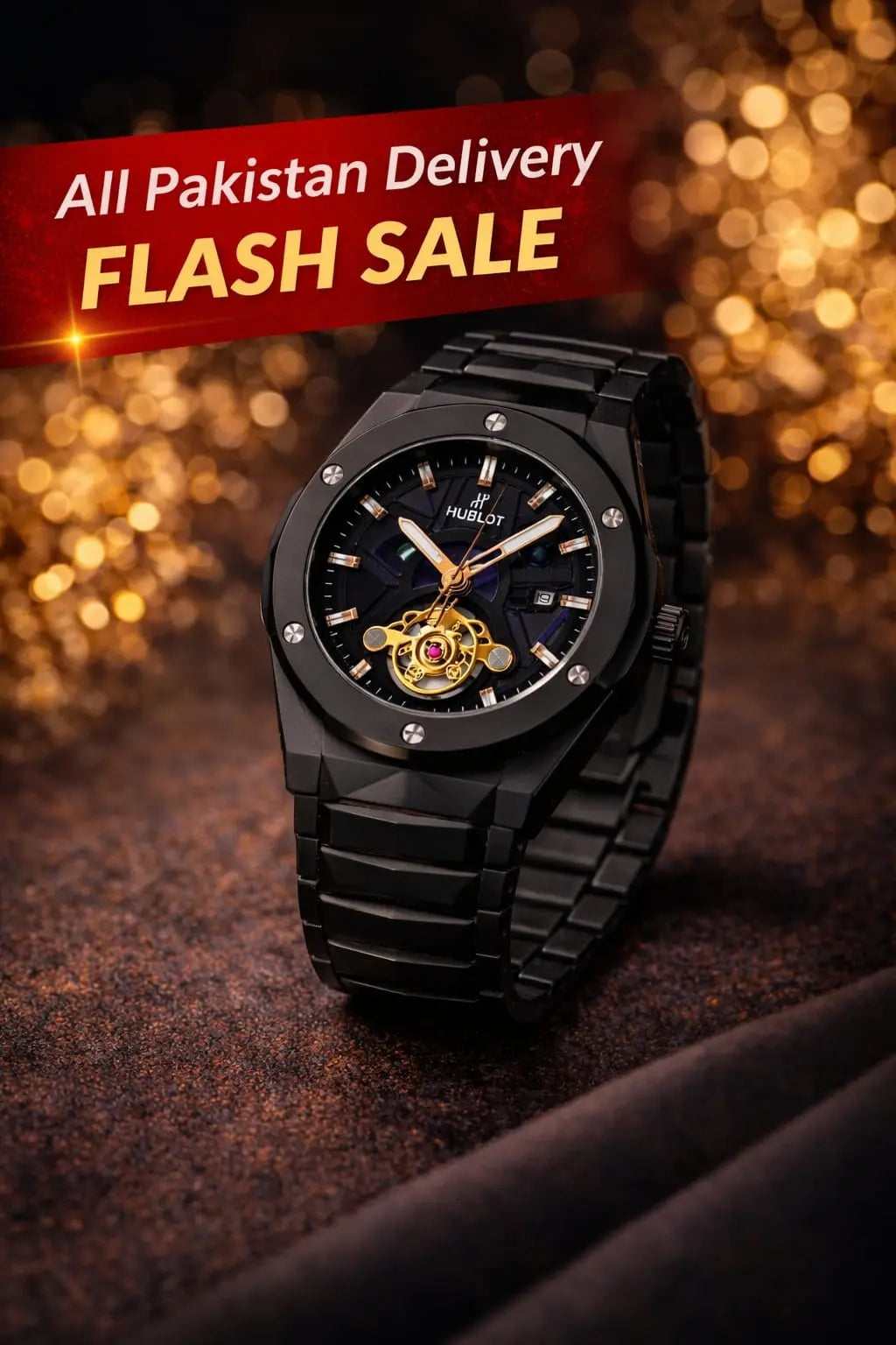 Luxury Black Stainless Steel Skeleton Automatic Men's Watch – Premium Waterproof Wrist Watch for Men with Mechanical Movement Roman Essentials