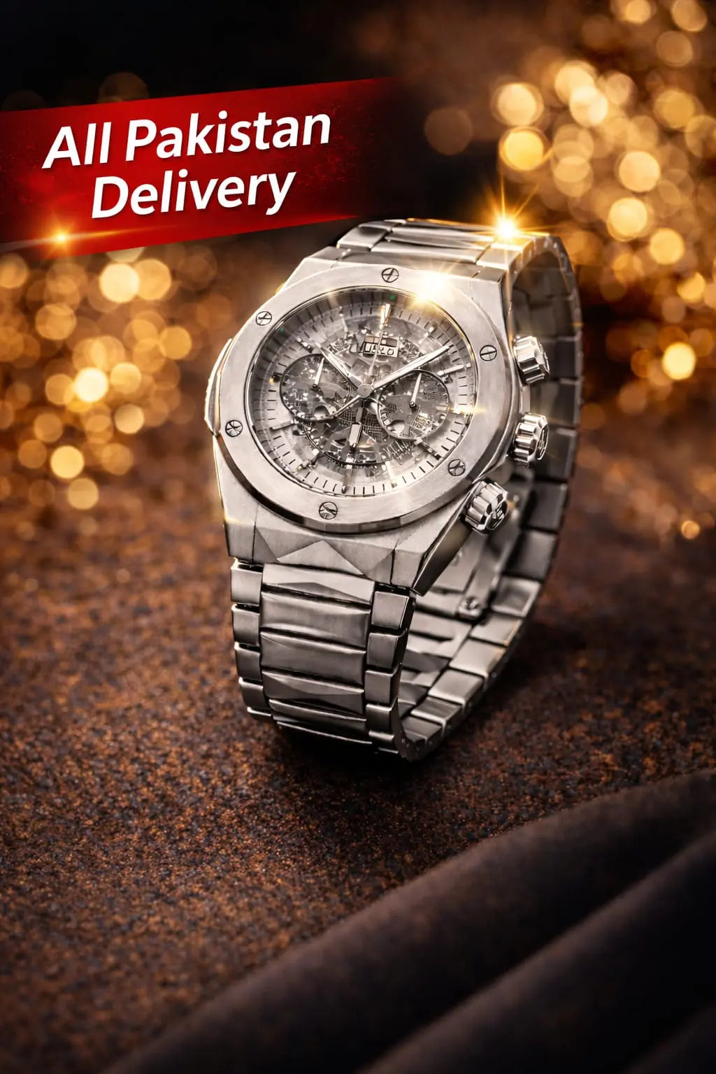 Luxury Silver Stainless Steel Skeleton Chronograph Men's Watch – Premium Waterproof Business Fashion Wrist Watch for Men Roman Essentials