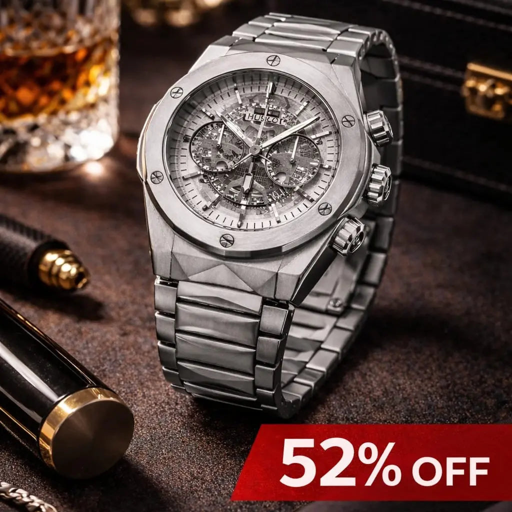 Luxury Silver Stainless Steel Skeleton Chronograph Men's Watch – Premium Waterproof Business Fashion Wrist Watch for Men Roman Essentials