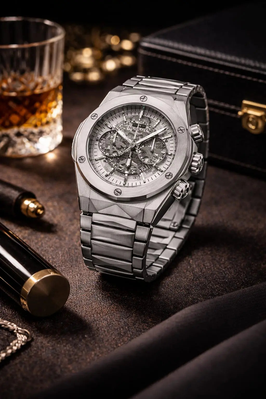 Luxury Silver Stainless Steel Skeleton Chronograph Men's Watch – Premium Waterproof Business Fashion Wrist Watch for Men Roman Essentials