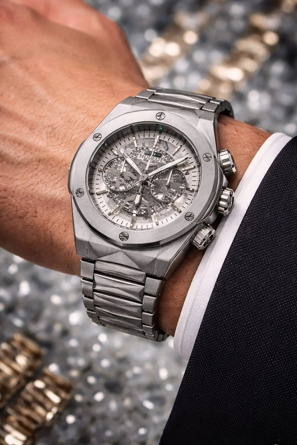 Luxury Silver Stainless Steel Skeleton Chronograph Men's Watch – Premium Waterproof Business Fashion Wrist Watch for Men Roman Essentials