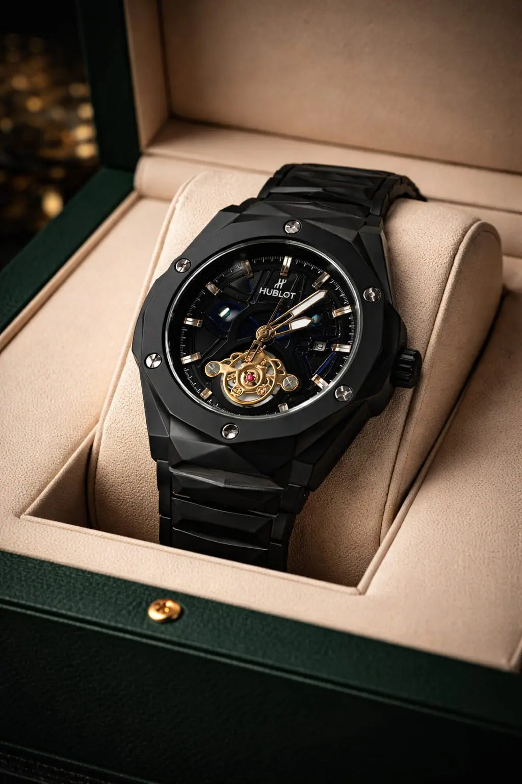 Luxury Black Stainless Steel Skeleton Automatic Men's Watch – Premium Waterproof Wrist Watch for Men with Mechanical Movement Roman Essentials