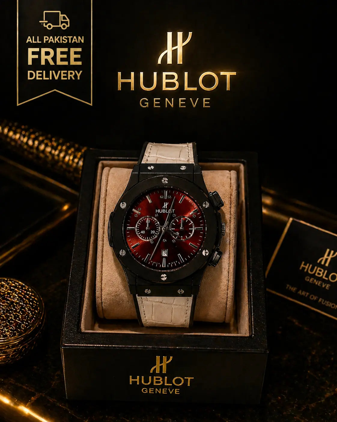 Own the Night – Hublot Crimson Power Edition Classy Watch for Men's Roman Essentials